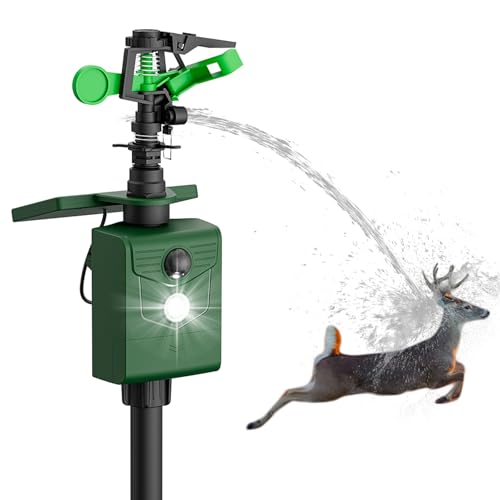 Solar Motion Activated Sprinklers for Animal Deterrent 1 Pack Cat Repellent Animal Sprinkler Repeller with Motion Sensor Flashing Lights Deer Rabbit Bird Squirrel for Yard Lawn Farm Backyard