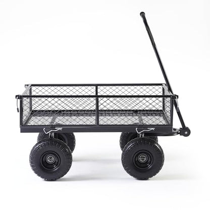 Heavy Duty Garden Wagon Cart 660 LBS, Steel Utility Cart with Removable Sides & All-Terrain 10" Solid Wheels, 180° Rotating Handle for Outdoor Gardening & Multi-Surface Use - size: 660LBS Cart