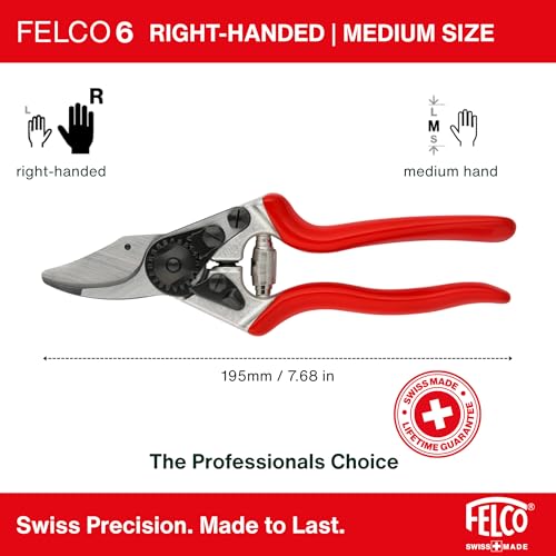 Felco F6 Pruning Shears – 7.7" Swiss-Made Garden Clippers for Medium Hands | Hand Pruners for Gardening | Garden Tool Cutter with Precision Bypass Blade, Forged Aluminum Handles, Replaceable Parts - size: F6 Medium Ergo
