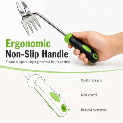 NWDEY 14 Inch Dual-Ended Hand Weeder, 4-Tine Fork & 2-Prong Root Puller