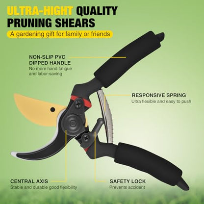 Yesker Pruning Shears for Gardening 8" Professional Bypass Garden Scissors Yard Clippers with Sharp Carbon Steel Blade Heavy Duty Hand Pruners for Branch Flower Plant Trimming Cutting Gardening Tools - size: 1PCS 8" Black & Red