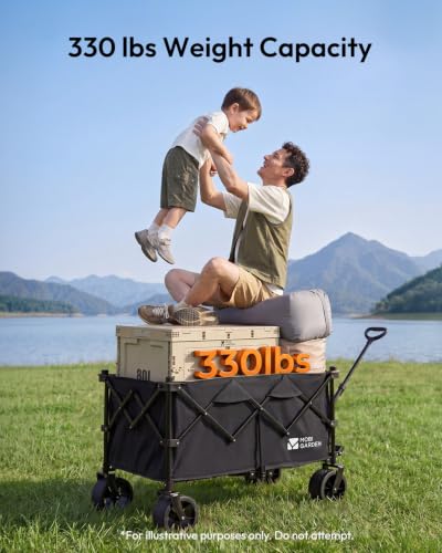 MOBI GARDEN 330Lbs Collapsible Folding Wagon Cart with Wheels 190L Capacity - color: Obsidian Black, size: 190L