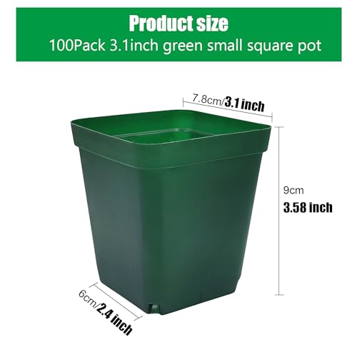 RooTrimmer Square Seedling Nursery Pots 3.15 Inches 100 Pcs for Small Succulents or Cacti Flower Plastic Pots Sturdy Reusable (Green, 3.14Inches,100Pcs) - color: Green, size: 3.2 Inch - 100pk