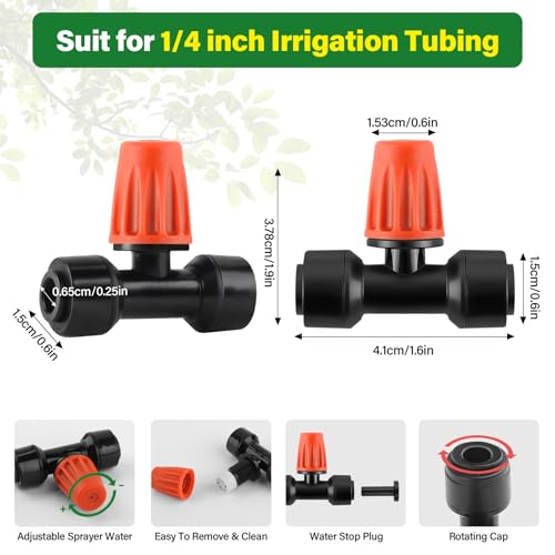 Kalolary 30Pcs Push-to-Fit Drip Irrigation Spray Emitters for 1/4" Tubing - size: 1/4” Push-to-Connect Tee- Misting- 30P Orange