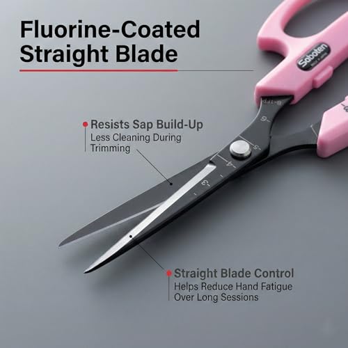 Saboten Fluorine Coated Straight Blade Trimming Scissors Pink PT-1 160mm Precision Gardening Bonsai and Floral Shears Made in Japan - color: Pink, size: Non-Stick Straight Blade