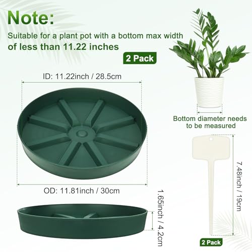 M METERXITY 2-Pack Plant Saucer, 11.22 Inch/28.5 cm Plastic Plant Trays Thicker for Pots/Indoor/Outdoor/Water Drainage and Protection, Flowerpot Drip Tray [Green] - size: 11.22 in