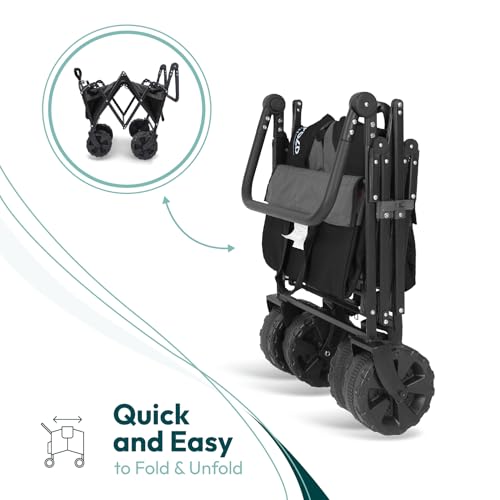 WONDERFOLD S2 Push & Pull Folding Utility Cart with Wide Beach Tires, Adjustable Push Handle, Telescopic Pull Handle with Spring Bounce Technology & Storage Pouch, Black/Gray - color: Black/Gray.