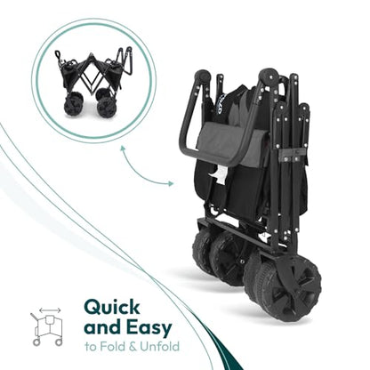 WONDERFOLD S2 Push & Pull Folding Utility Cart with Wide Beach Tires, Adjustable Push Handle, Telescopic Pull Handle with Spring Bounce Technology & Storage Pouch, Black/Gray - color: Black/Gray.