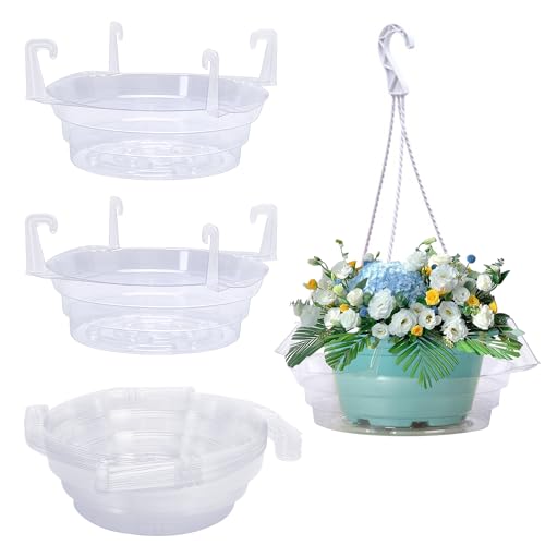 Adnee 12 Pcs 12 Inch Hanging Plant Water Catcher-Clear Plastics Plant Water Catcher Tray-Hanging Plant Saucers Drip Pans for Indoor Outdoor Hanging Basket Flower Pot - color: 12 Inch-12 Pcs