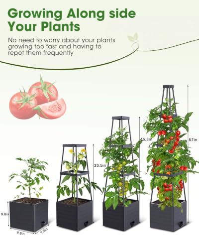MYMULIKE Raised Garden Bed Tomato Planter with Trellis, 58" Tomato Cage for Climbing Vegetables Plant, Self Watering Pots for Indoor Plants Garden Pots Patio Greenhouse Indoor Outdoor