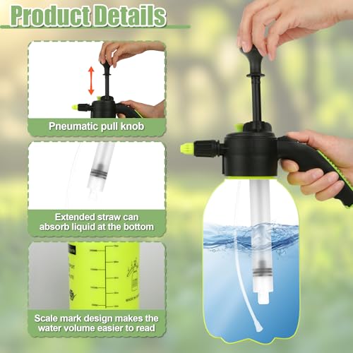 2 Pcs 1/2 Gallon Plastic Handheld Pump Sprayer – Garden Pressure Sprayer Bottle with Adjustable Nozzle for Plants, Cleaning, Household Tasks – Yellow - color: Yellow
