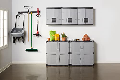Rubbermaid Wall Mounted Storage Cabinet with Doors 150-Pound Capacity Gray Lockable Three-Shelf Cubbard for Tools/Car Accessories/Cleaning in Home/Garage/Outdoor Areas - size: Small