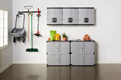 Rubbermaid Wall Mounted Storage Cabinet with Doors 150-Pound Capacity Gray Lockable Three-Shelf Cubbard for Tools/Car Accessories/Cleaning in Home/Garage/Outdoor Areas - size: Small