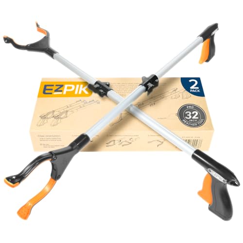 EZPIK® Grip Aid Tool Grabber Reacher + Magnets - Grabbers for Seniors, Trash Picker Upper Grabber - Trash Grabber Tool- Reacher Grabber Pickup Tool (Silver, 32″ (Pack of 2)) - color: Silver, size: 32" - 2 PK