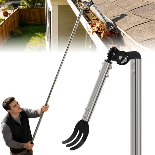 8.5 FT Gutter Cleaning Tool from the Ground with Spring Steel Rake - size: 8.5FT