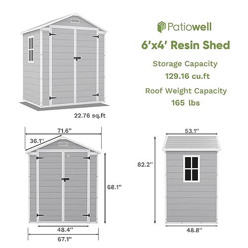 Patiowell 6x4 FT Resin Outdoor Storage Shed with Floor, Light Gray - color: Light Gray, size: 6x4 FT