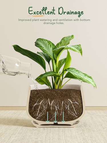LE TAUCI Plant Pots, 4.1+5.1+6.5 inch, Set of 3, Reactive Glaze Beige - color: Reactive Glaze Beige