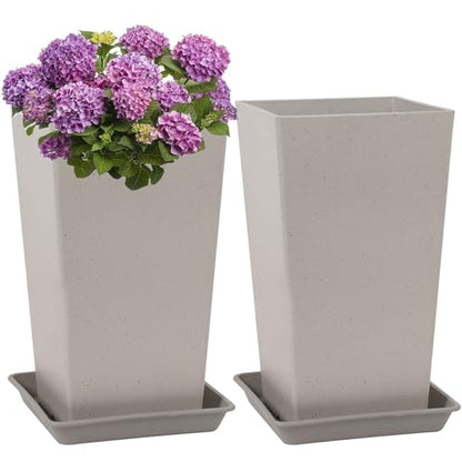 Neoaider Set of 2 Tall Planter, 21 inch Large Plastic Planter, Light Gray - color: Light Gray
