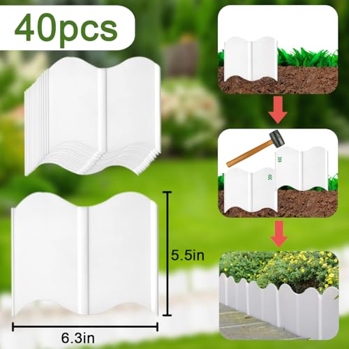 Orgrimmar Garden Edging Kit 40PCS Pound-in Interlocking White(20”x5.3”) - color: White 40PCS
