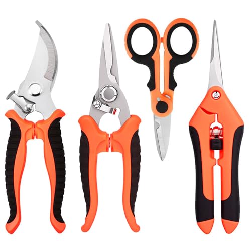 HoMaNa 4 Pack Garden Shears Pruning Set, Stainless Steel Multi-Blade - color: Orange