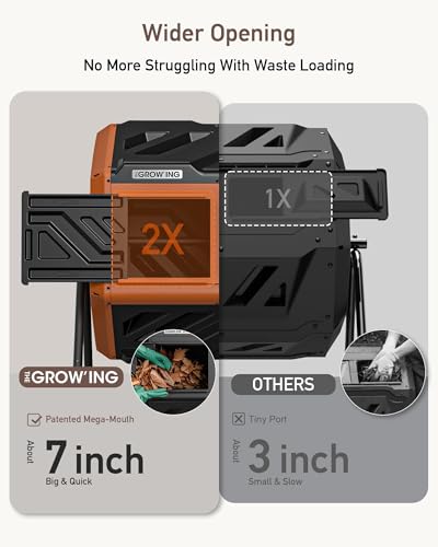 THE Growing 43 Gal Outdoor Compost Bin Tumbler with Thermometer, Orange - color: tangerine