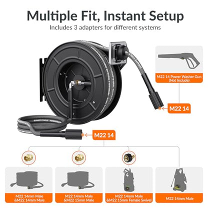 Giraffe Tools Pressure Washer Hose Reel with Replaceable 60FT Pressure Hose