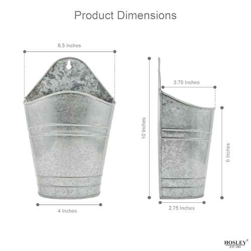 Hosley Set of 2 Galvanized Wall Planters, 10 Inch Hanging Metal Buckets for Indoor Outdoor Garden, Farmhouse Wall Decor, Rustic Patio & Balcony Planter Pots - size: 10"H * 2 count
