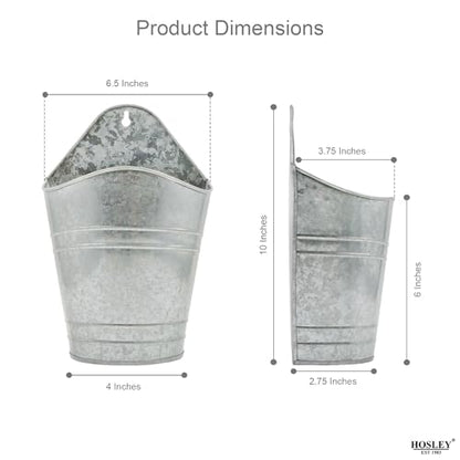 Hosley Set of 2 Galvanized Wall Planters, 10 Inch Hanging Metal Buckets for Indoor Outdoor Garden, Farmhouse Wall Decor, Rustic Patio & Balcony Planter Pots - size: 10"H * 2 count