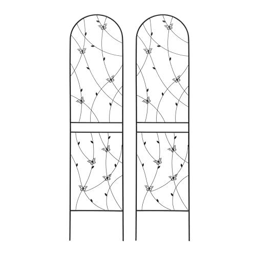 Garden Trellis for Climbing Plants Outdoor, 2-Pack 86" Metal Rustproof - color: Butterfly1-2pacs-Black, size: 86×19.7"