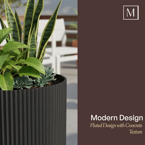 Mayne Haven 10in & 14in Round Fluted Modern Planter Set, Chai, 2-Pack - color: Chai, size: 10in and 14in