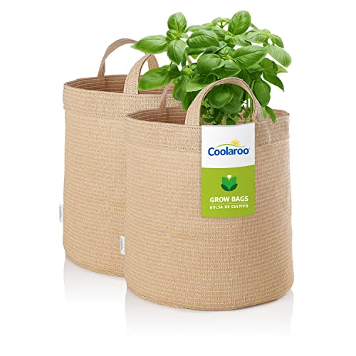 Coolaroo 2-Pack 5 Gallon Heavy Duty Plant/Vegetable/Herb/Fruit Breathable Fabric Grow Planter Pot Bags with Handles, Desert Sand - color: Desert Sand, size: 2 Pack, style: 5 Gallon