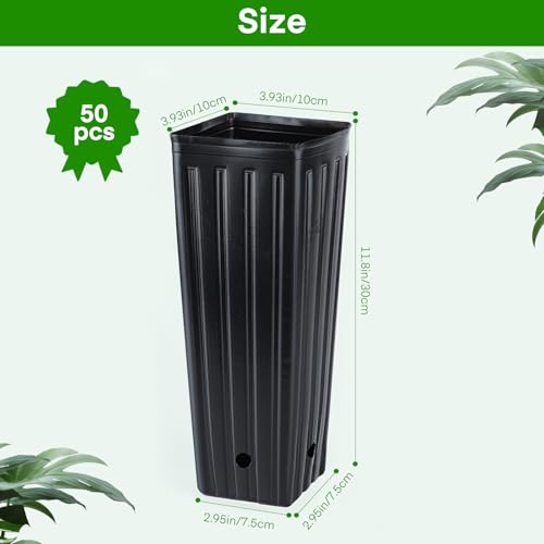 50PCS Tree Pots - 11.8" H x 3.9" W Tall Nursery Pots for Plants Indoor or Outdoor Gardening with Drainage Holes - size: 11.8" H X 3.9" W