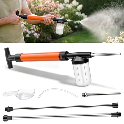 Adjustable Powder Duster with 4 FT Extension Pole, Manual Pump Sprayer for Diatomaceous Earth and Fine Garden Powder, Handheld Dispenser Tool for Home and Yard Maintenance (Orange) - color: Orange