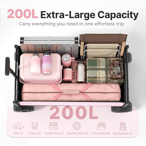EchoSmile Collapsible Wagon Cart, Heavy Duty 400lbs Capacity, Pink - color: Pink&gray