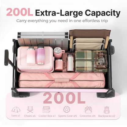 EchoSmile Collapsible Wagon Cart, Heavy Duty 400lbs Capacity, Pink - color: Pink&gray
