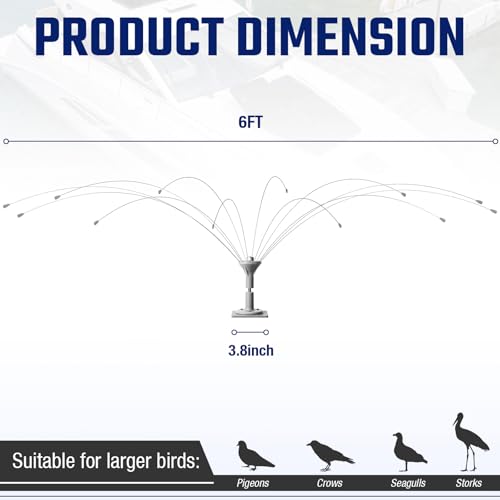 Salcod Bird Deterrent Outdoor, 360° Wind-Powered Stainless Steel Rods, 6ft - size: 6 ft