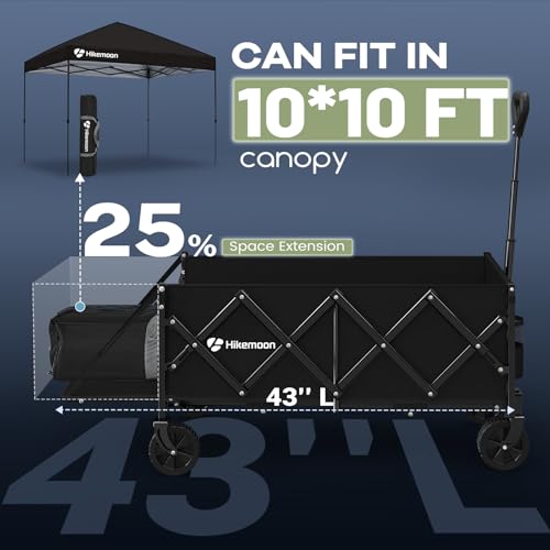 HIKEMOON 43'' Extra Long Folding Wagon with Extended Tailgate, Black - color: Black