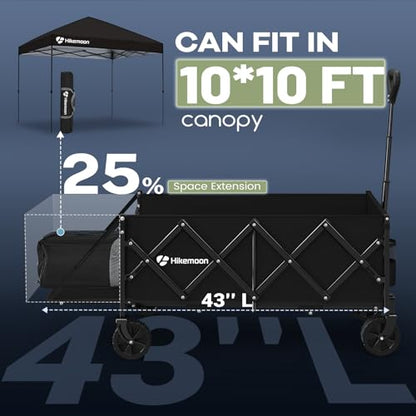 HIKEMOON 43'' Extra Long Folding Wagon with Extended Tailgate, Black - color: Black