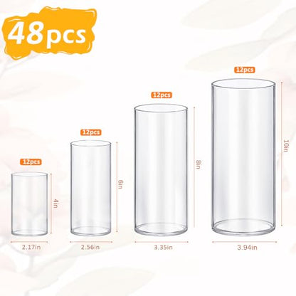 48 Pack Glass Cylinder Vases 4,6,8,10 Inch Tall Clear Flower Vase Hurricane Floating Candle Holder for Table Centerpiece Wedding Home Decor - size: 48 Pack(4,6,8,10 Inch )