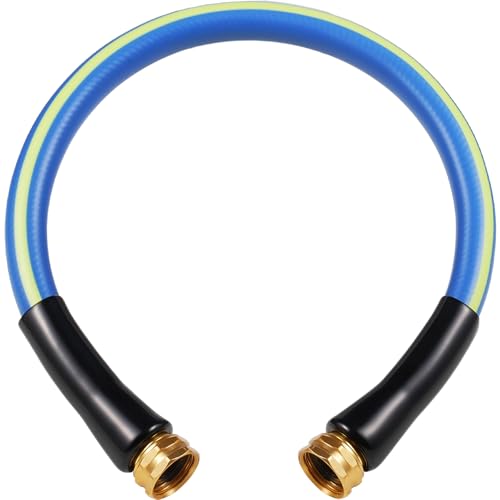 SheeChung Short Garden Hose 2FT x 5/8",Leader Hose for Hose Reel Faucet,Short Water Hose Heavy Duty,Flexible RV Rubber Hose with Female to Female Fittings,Hose Extension,3/4"Brass Fittings - color: Blue+Yellow, size: 2ft-double females