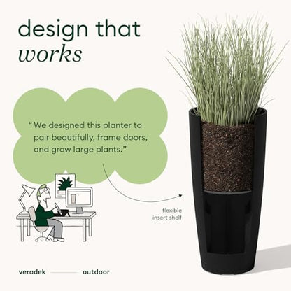 Veradek Mason Series Vega Planter - Tall Round Outdoor Planter with Shelf - color: Black, size: 28 inch