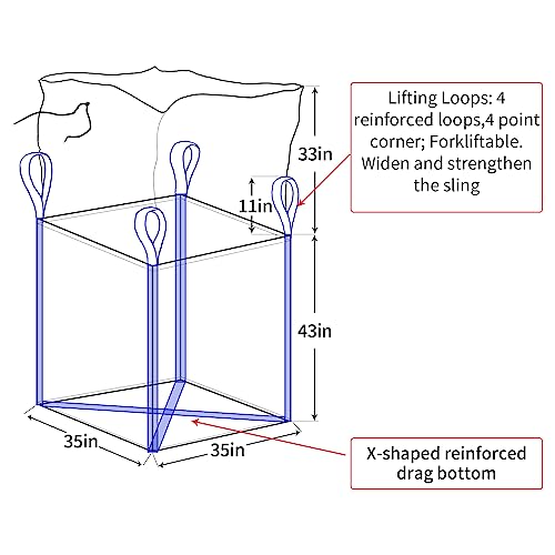 FIBC Bulk Bags 10-Pack, 35x35x43 in, 3300 lb Woven PP