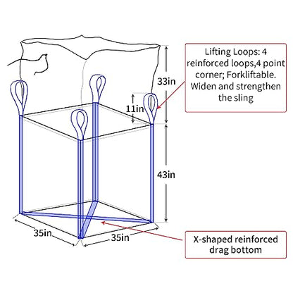 FIBC Bulk Bags 10-Pack, 35x35x43 in, 3300 lb Woven PP
