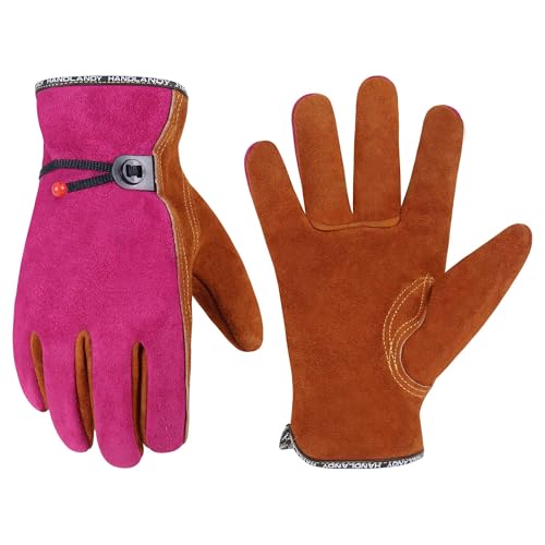Leather Work Gloves for Men and Women, Utility Tough Cowhide Glove - color: Camel-pink, size: Men's L/Women's XL