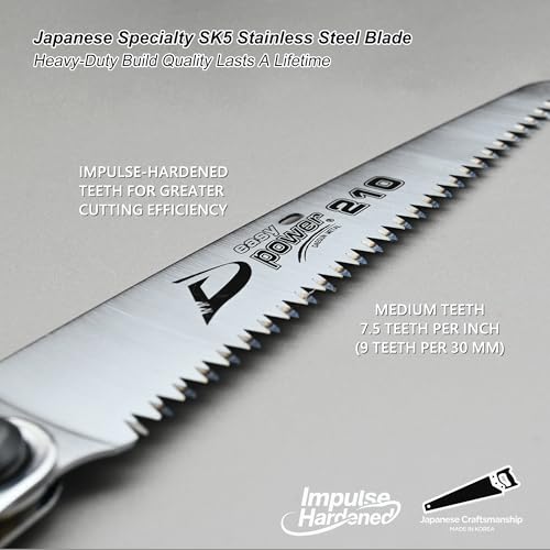 TONMA 8" Folding Hand Saw, Made in Korea, 210mm Medium Teeth - size: 8 inches (210mm)