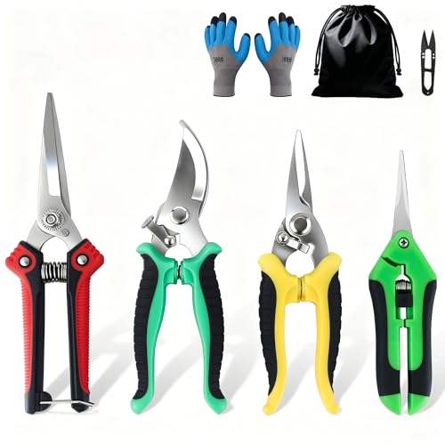 5-Piece Garden Pruning Shears Set with Gloves & Storage Bag, Stainless Steel Gardening Scissors Kit, Sharp Non-Slip Clippers for Trimming Flowers, Herbs, Small Branches