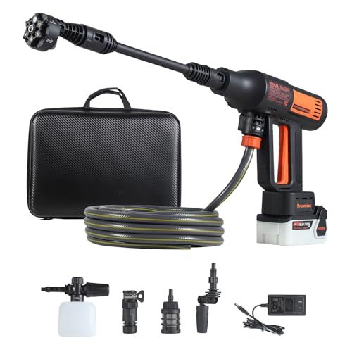 VEVOR Cordless Pressure Washer, 1200PSI MAX Portable Pressure Washer with Brushless Motor, 6-in-1 Nozzle & Water Hose, 4 Speed Adjustable, Battery Powered Handheld Power Cleaner for Home Garden Patio