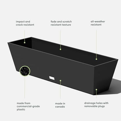 Veradek Pure Series Window Box Planter - Tapered Outdoor Planter - color: Black, size: 36 inch