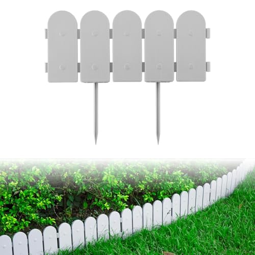 Evelyne Garden Border Plastic Edging: Wooden Fence Design - 8pcs Gray Yard Landscaping Fence Liner Lawn Edge Barrier - 10ft Kit of Decorative Lawn Panels Elements -Landscaping Edging-GMT-10374-E08 - color: Gray, size: 10ft.