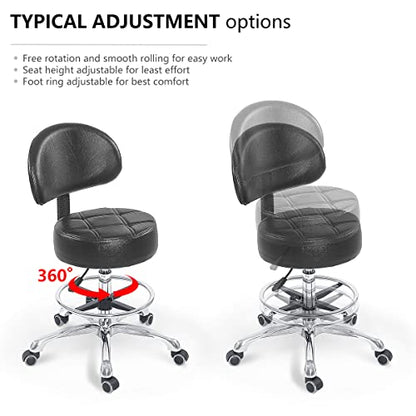 Grace&Grace Height Adjustable Swivel Stool with Extra Large Extra Thick Seat for Ultimate Comfort for Salon, Studio, Shop, Kitchen - style: Royal with Back
